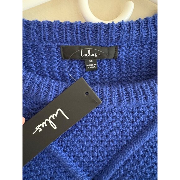 Lulu’s NWT Flirtatious Season Cobalt Blue Cable Knit Cropped Sweater Size Medium - Picture 4 of 7
